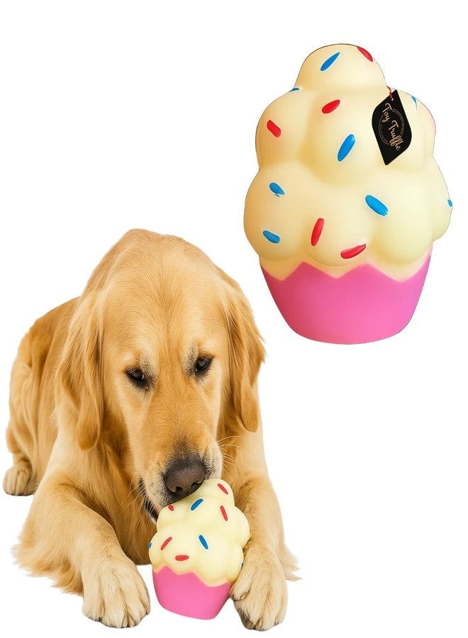 Toy Truffle لعبة كلاب على شكل كوب مافن بالكمأة تصدر صوتاً عند الضغط عليها | تصميم كب كيك ملون مع رشات ملونة | آمنة للمضغ للكلاب الصغيرة والمتوسطة | تصدر صوتاً عند الضغط عليها للعب وجلب الأشياء وتخفيف الملل | لعبة للحيوانات الأليفة للمرح والمضغ (النوع 7) - Image 1